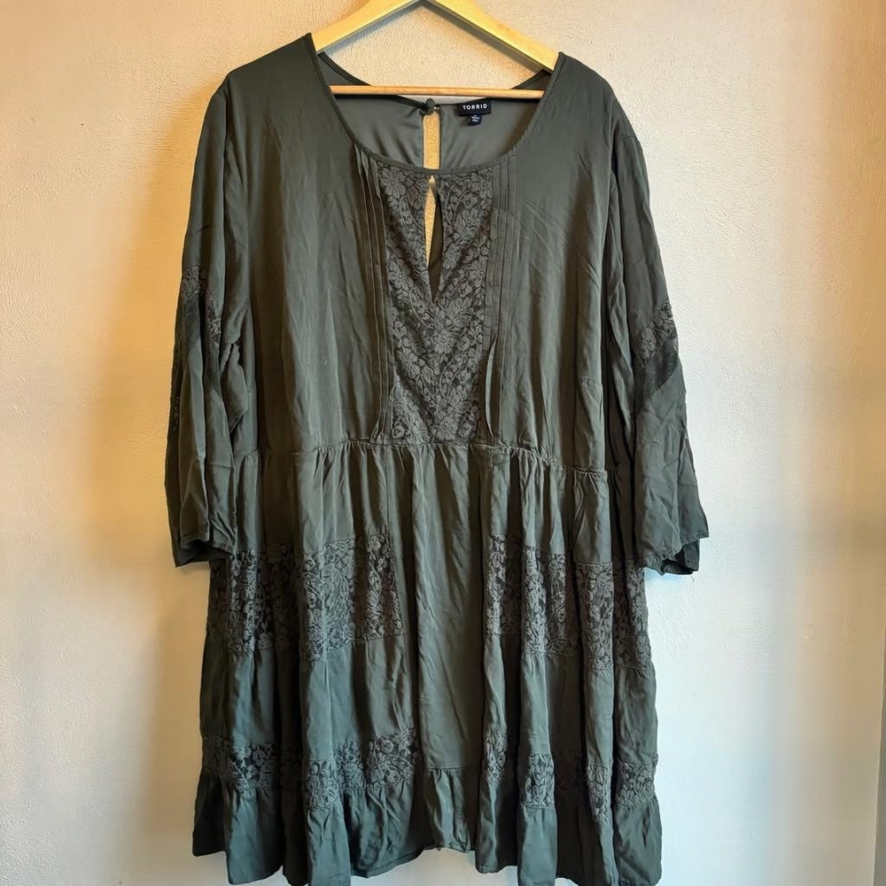 Torrid size 5 Olive green long Sleeve Tiered Dress